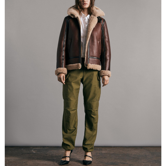 Rag & Bone 'Stella' Brown Leather Shearling Jacket Size M - Picture 1 of 5